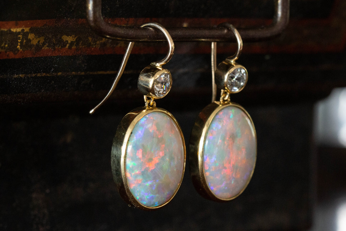 Opal and Diamond Double Drop Earrings — view 2