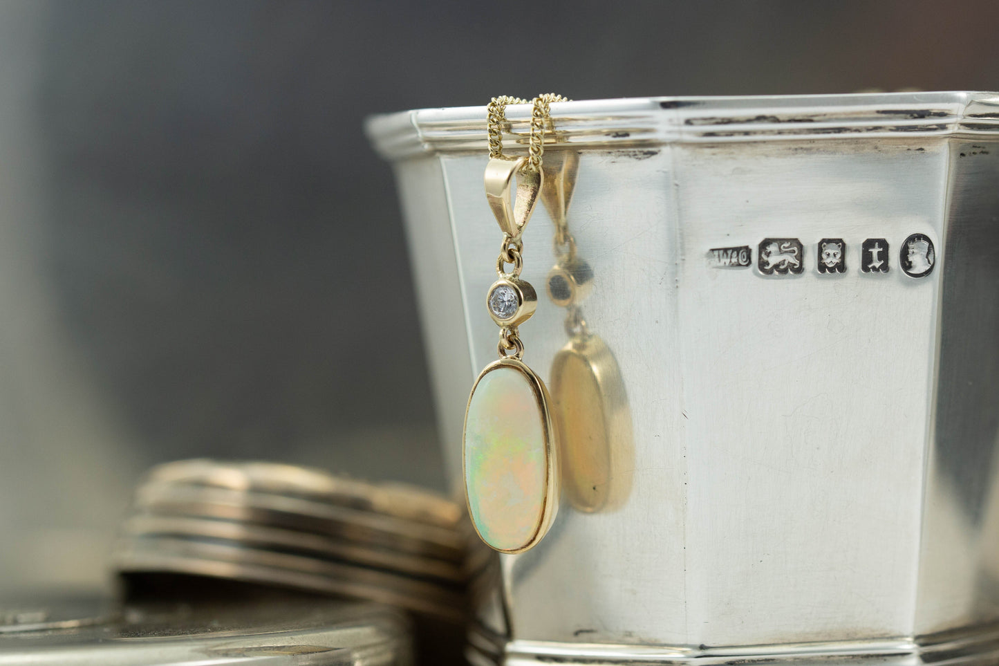 Solid Opal and Diamond Pendant — view 3