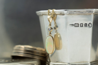 Solid Opal and Diamond Pendant — view 3