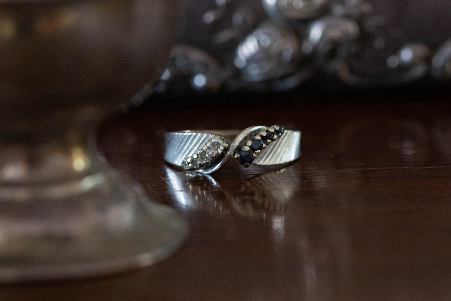 Sapphire and Diamond Twist Ring