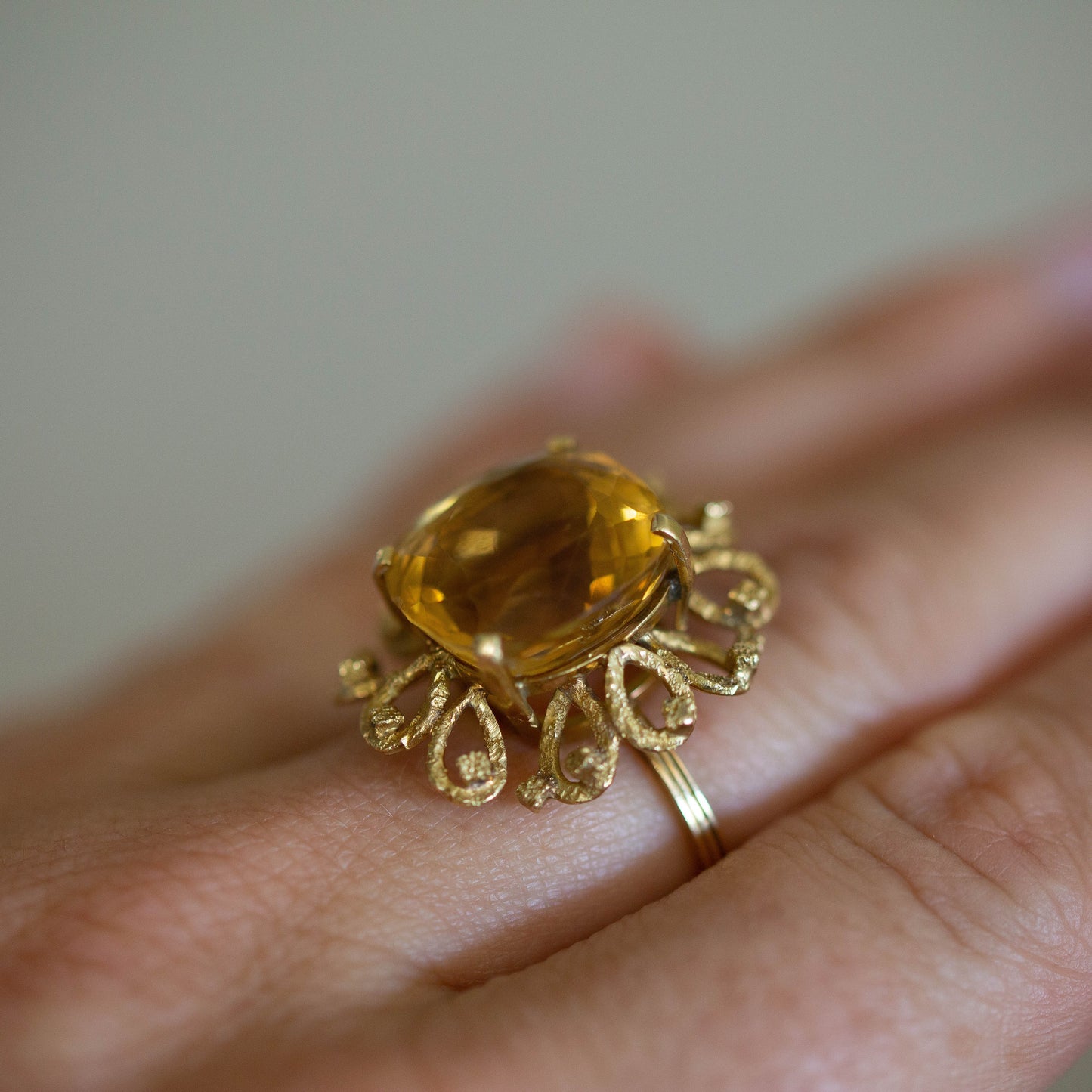 Large Cushion Cut Citrine Solitaire — view 5
