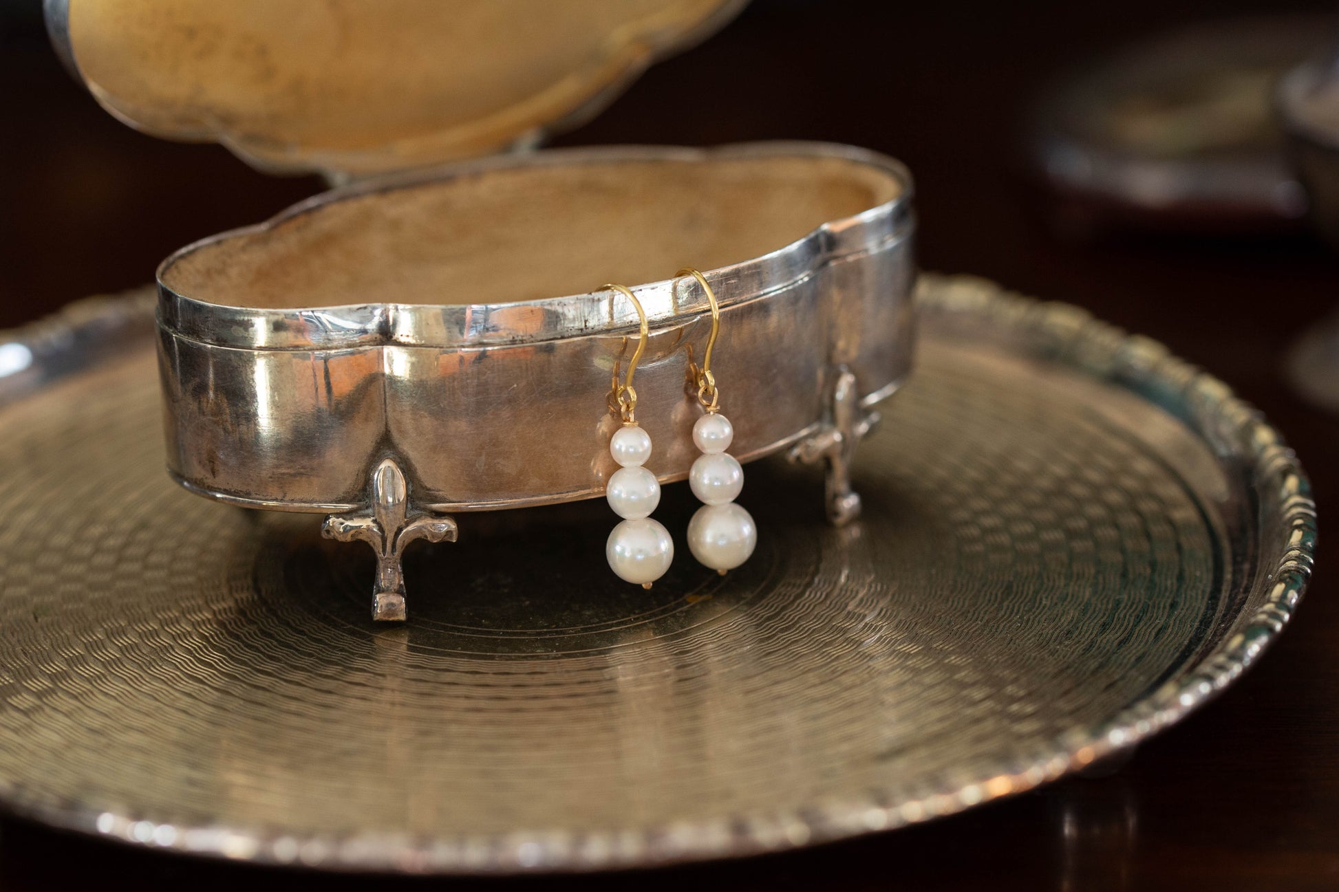 Pearl Triple Drop Earrings