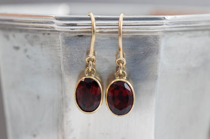 Yellow Gold Garnet Shepherds Hook Earrings