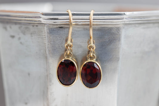 Yellow Gold Garnet Shepherds Hook Earrings