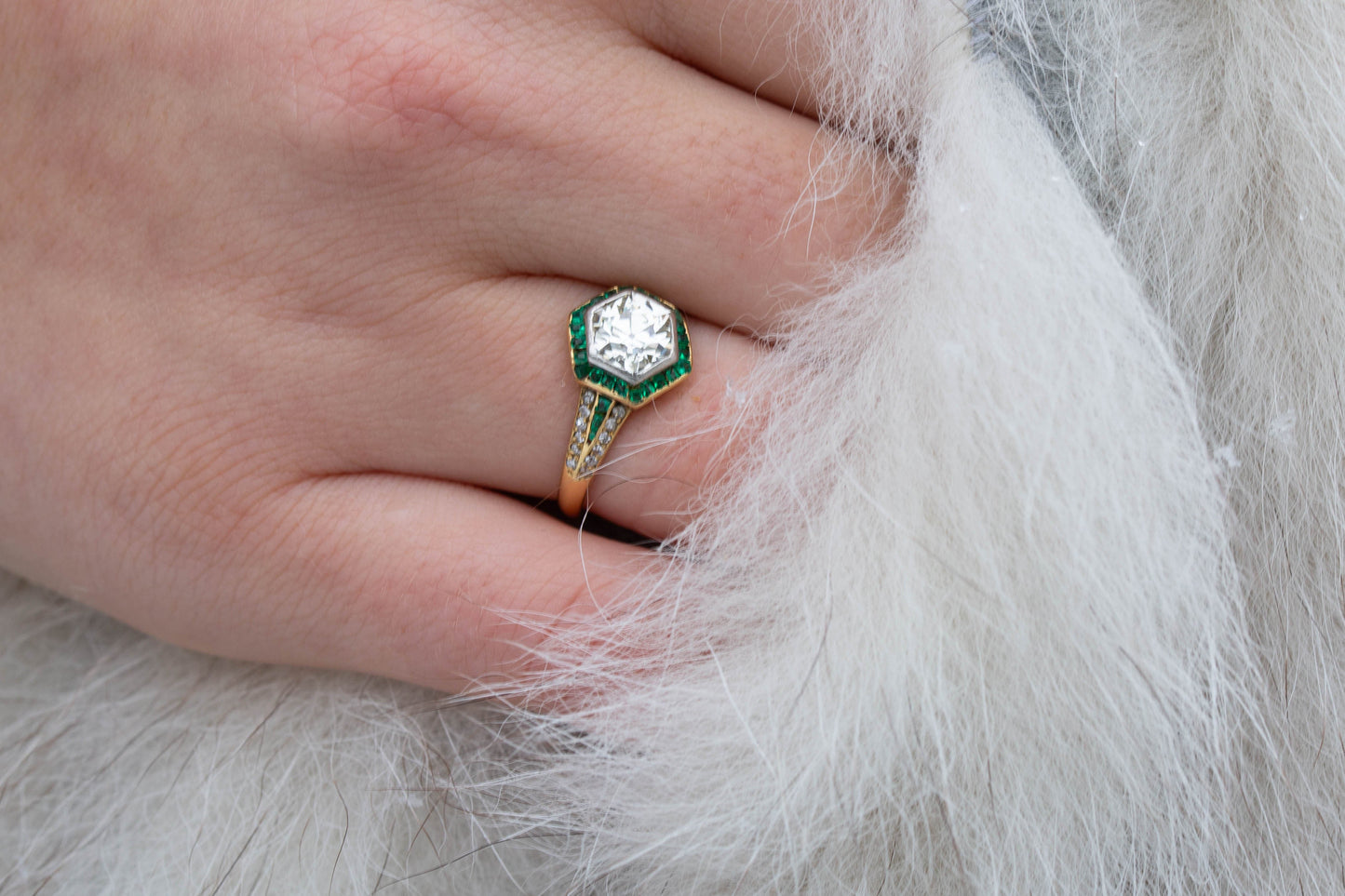 Art Deco Diamond Solitaire and Emerald Ring