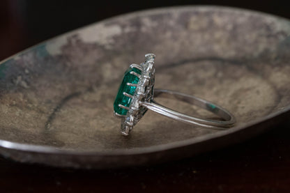 Emerald and Diamond Cluster Ring — view 3