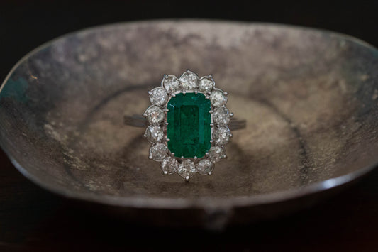 Emerald and Diamond Cluster Ring