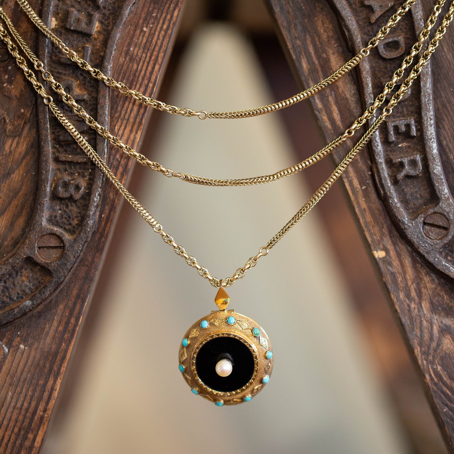 Victorian Turquoise, Onyx and Pearl Pendant — view 3