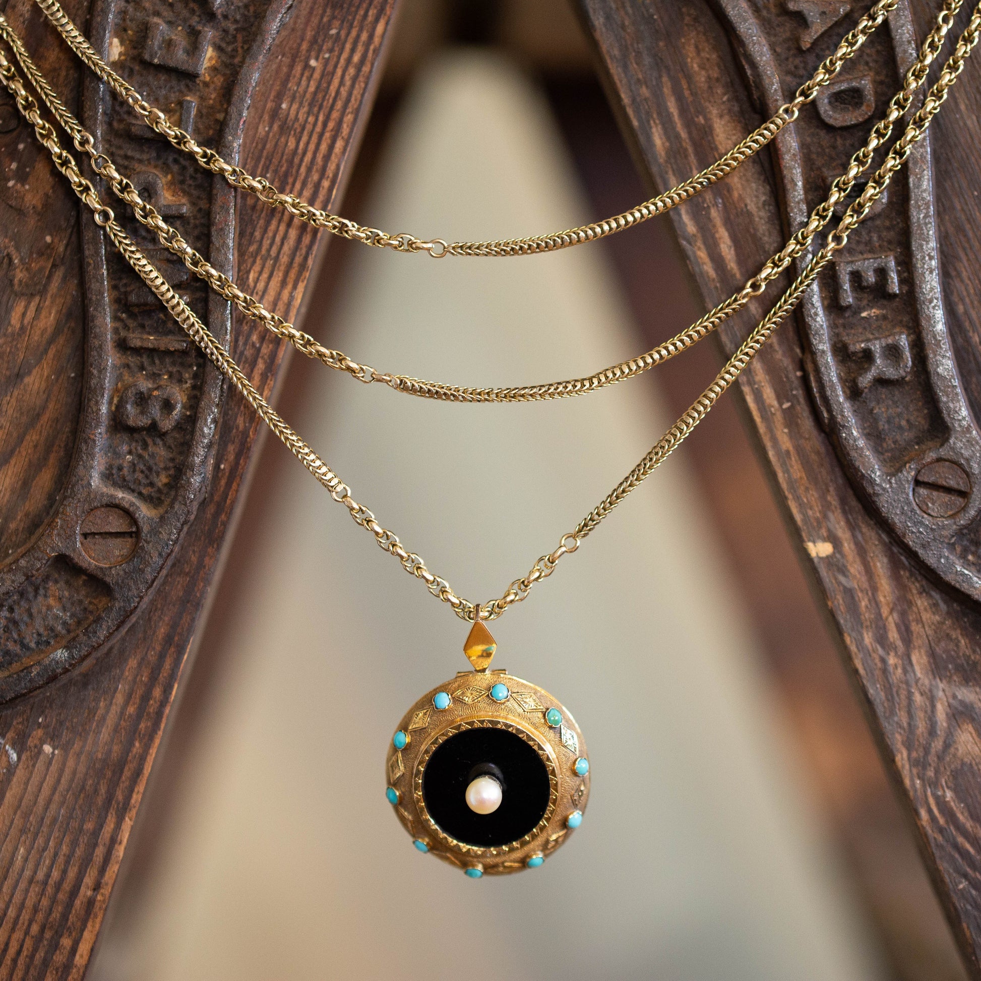 Victorian Turquoise, Onyx and Pearl Pendant — view 3