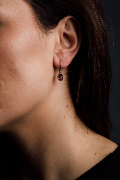 Yellow Gold Garnet Shepherds Hook Earrings — view 2