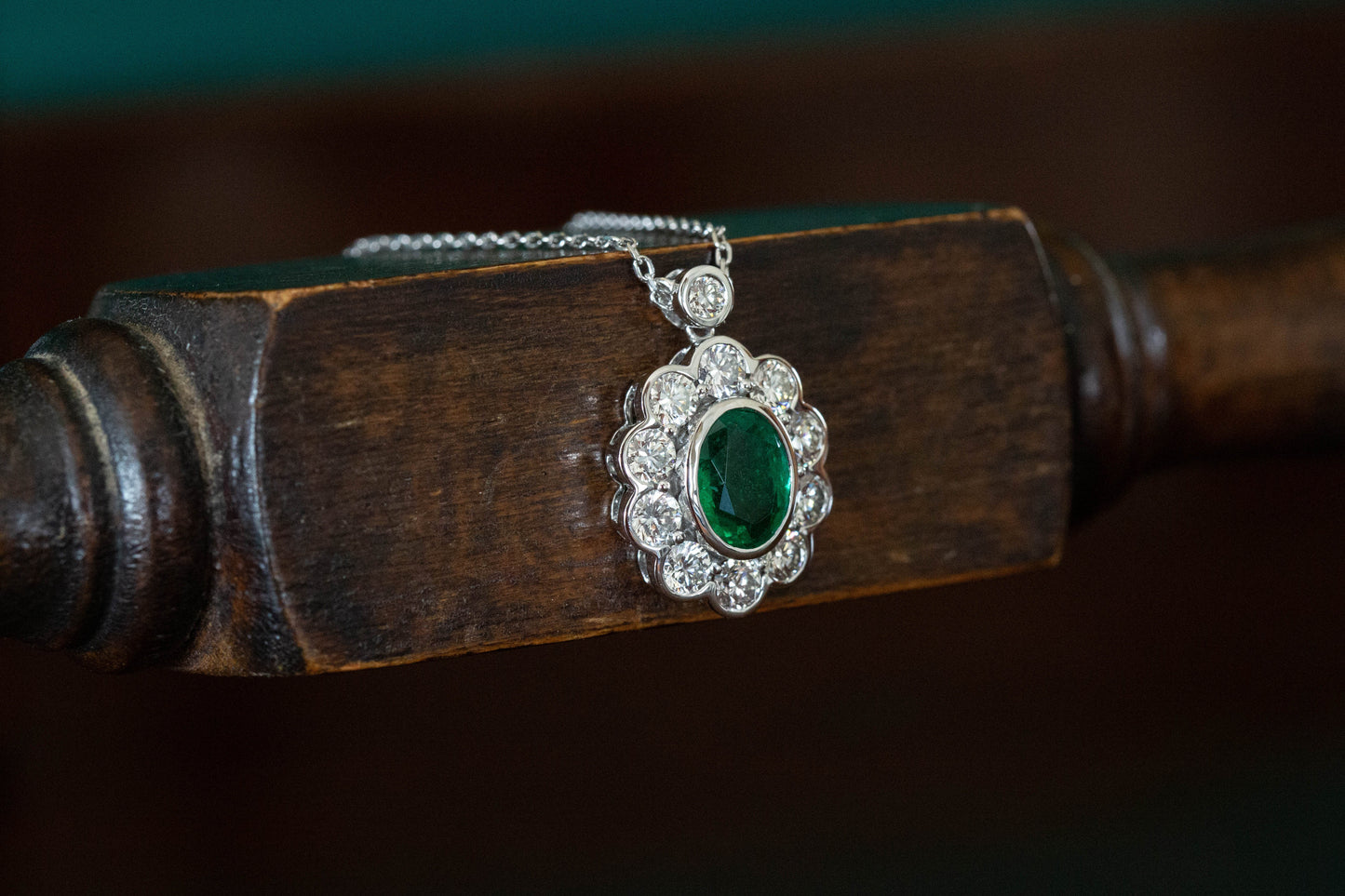 Emerald and Diamond Cluster Pendant — view 2