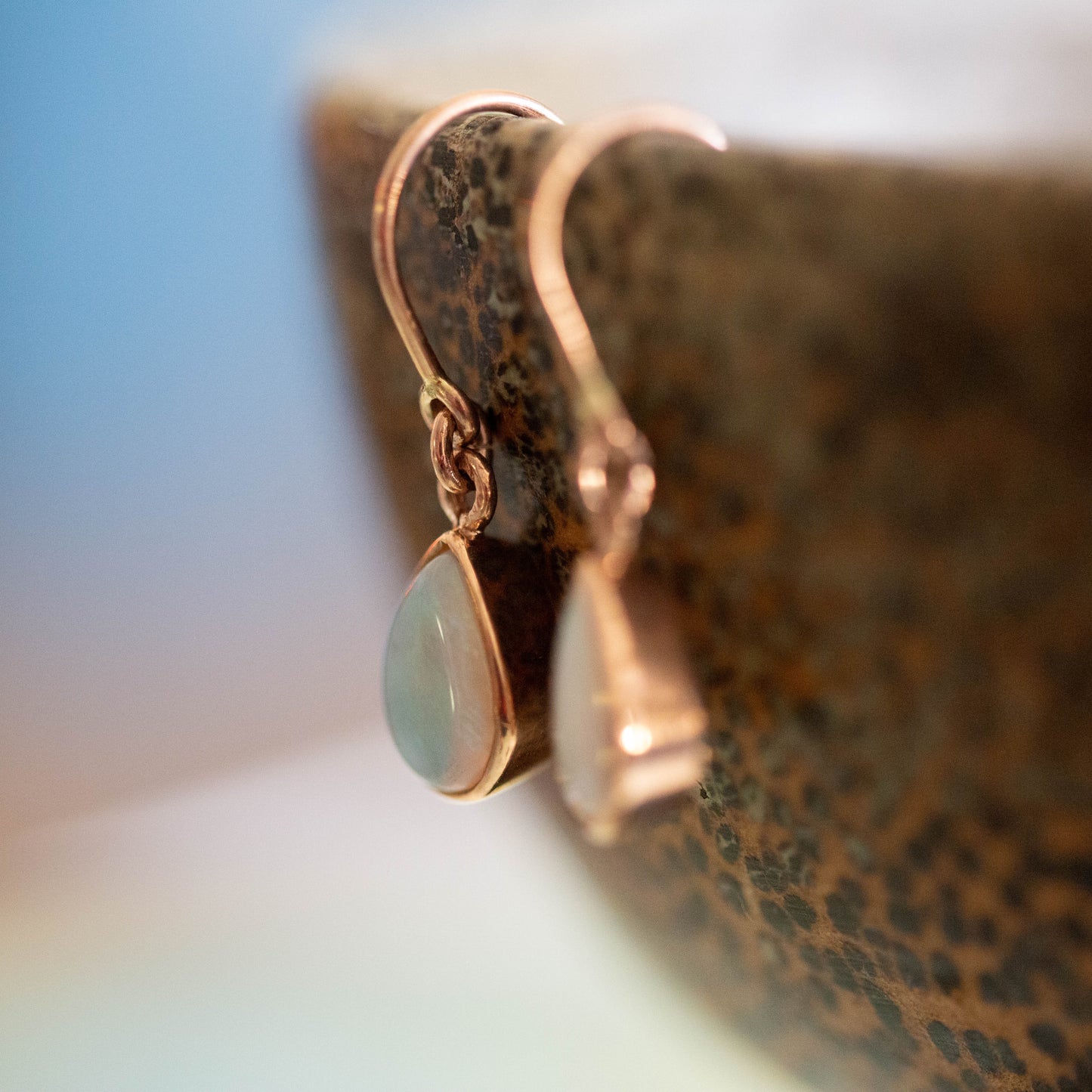 Rose Gold Solid Opal Shepherds Hook Earrings — view 3