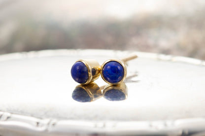 Yellow Gold Lapis Stud Earrings