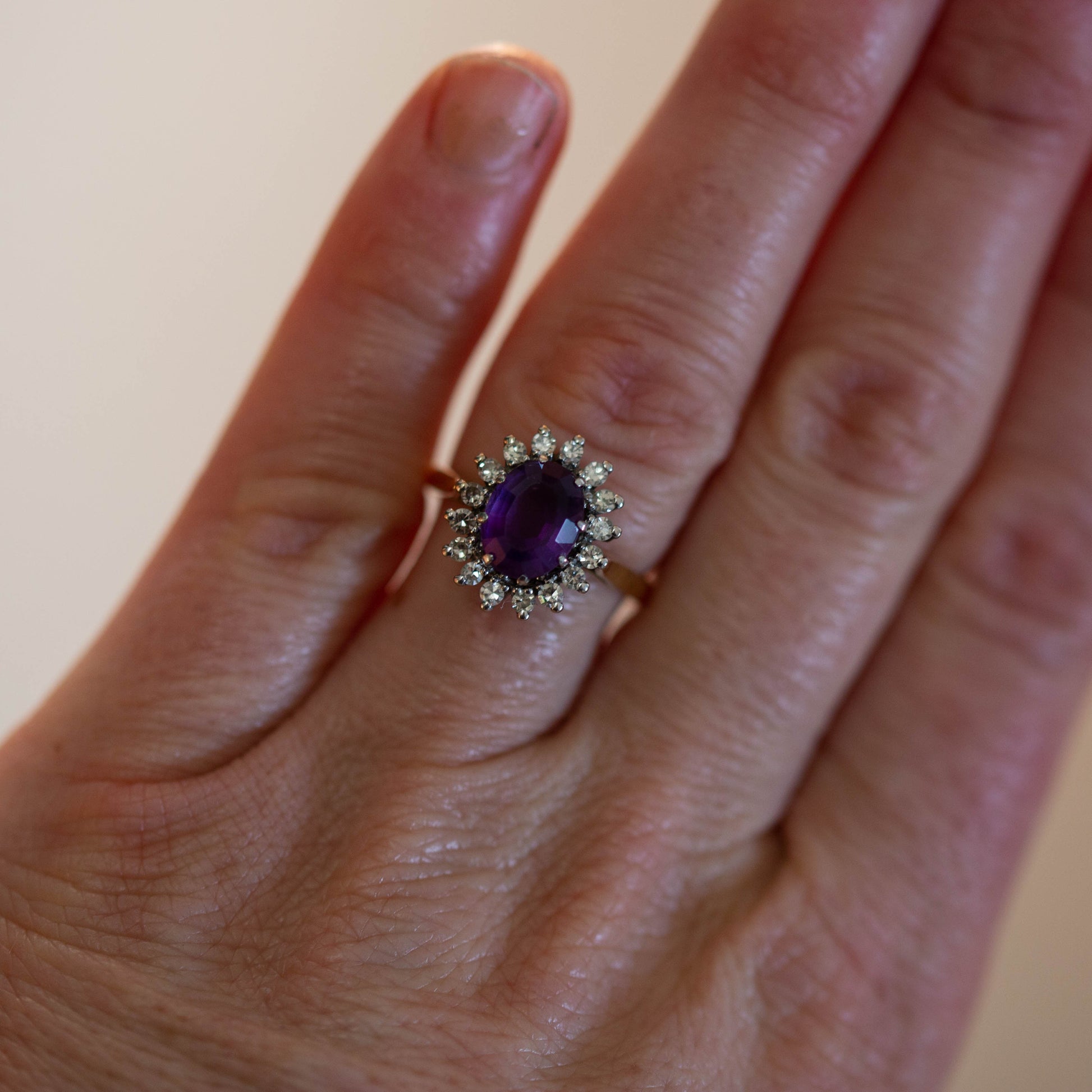 Amethyst and Diamond Cluster Ring — view 9