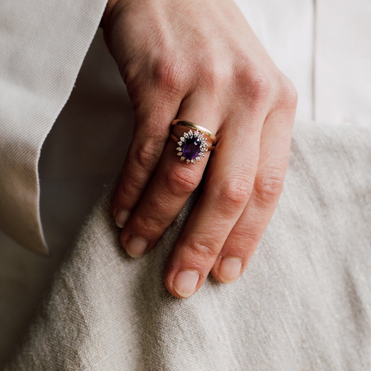 Amethyst and Diamond Cluster Ring — view 2