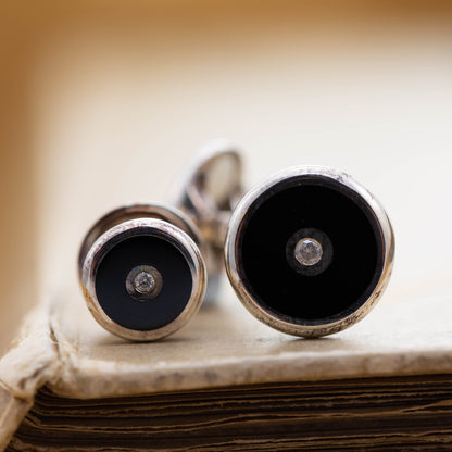 Silver Onyx and Diamond Dress Studs and Cufflinks — view 2