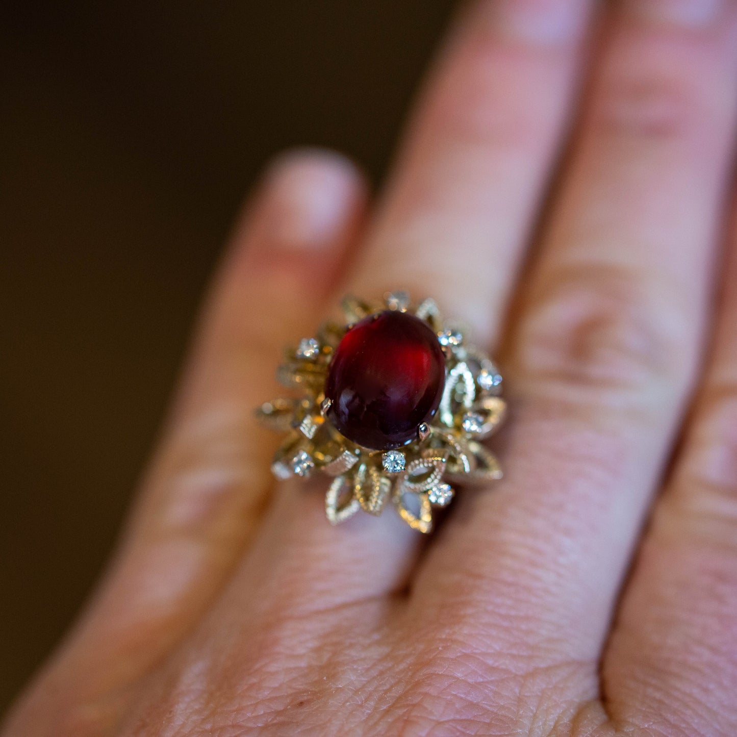 Garnet and Diamond Cluster Ring — view 2
