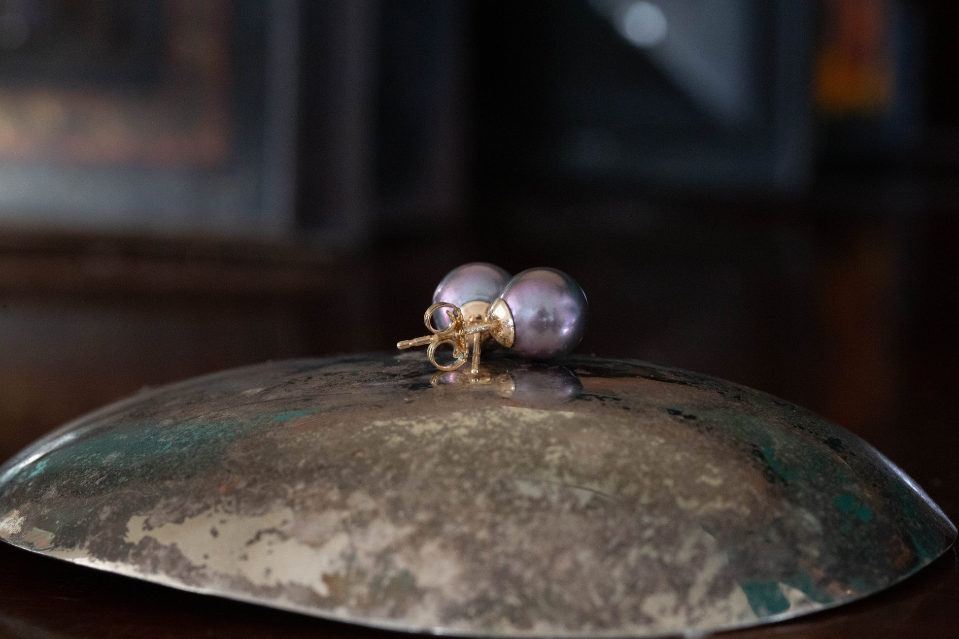 Grey Pearl Stud Earrings — view 4