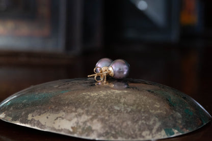 Grey Pearl Stud Earrings — view 4