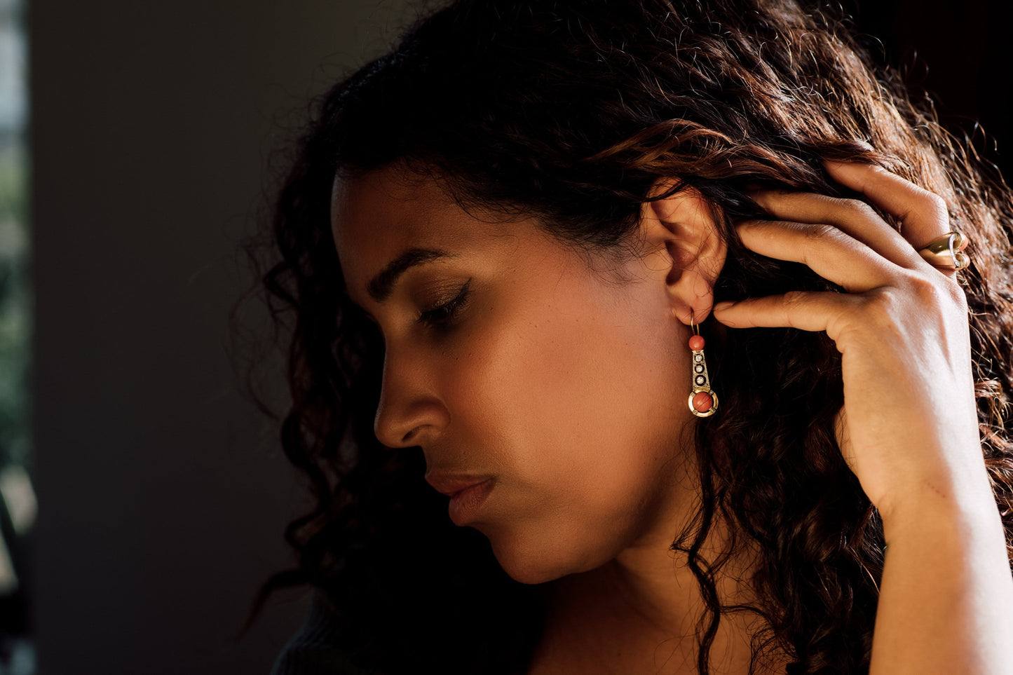 Vintage Coral and Diamond Drop Earrings