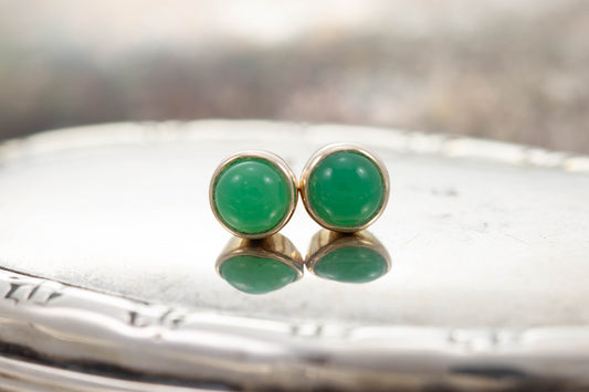 Yellow Gold Chrysoprase Stud Earrings