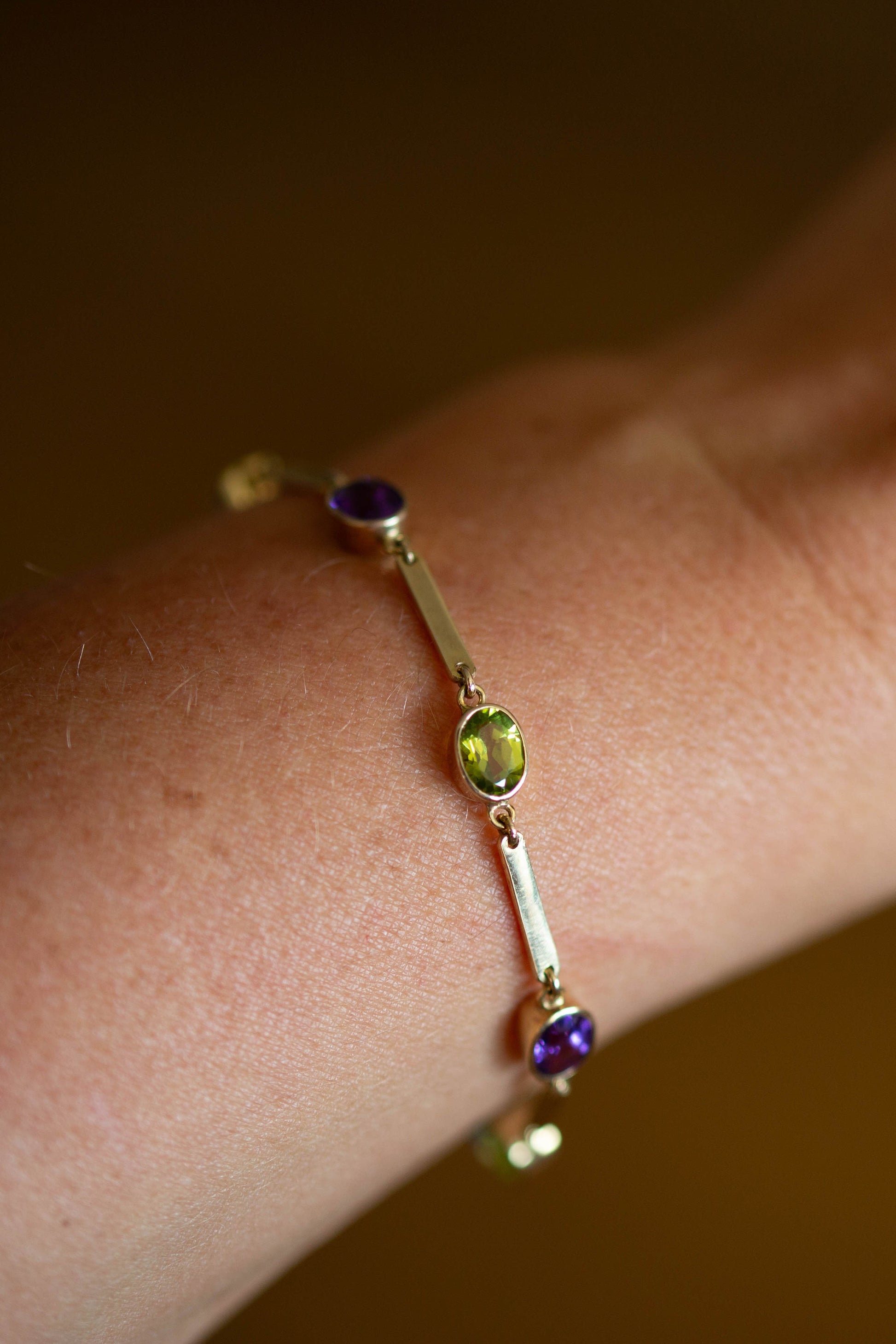 Amethyst and Peridot Bar Bracelet — view 2