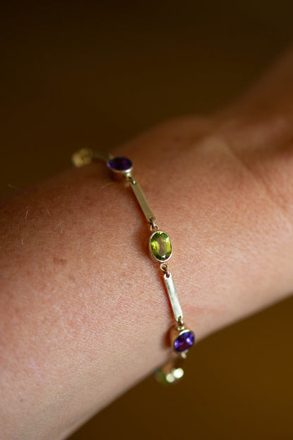 Amethyst and Peridot Bar Bracelet — view 2