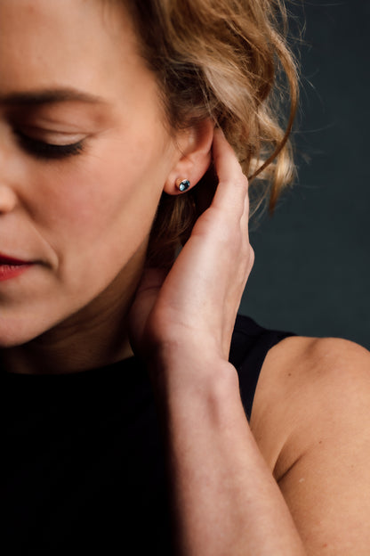 Yellow Gold Blue Topaz Stud Earrings — view 4