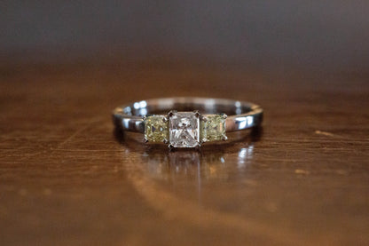 White and Yellow Diamond Three Stone Ring