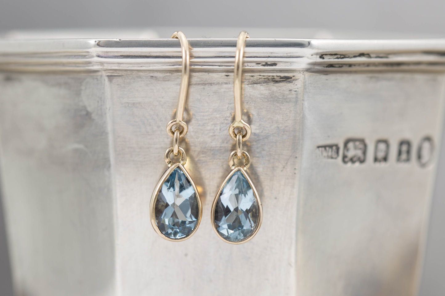 Yellow Gold Aquamarine Shepherds Hook Earrings