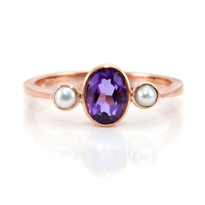 Amethyst & Pearl Trilogy Ring — view 5