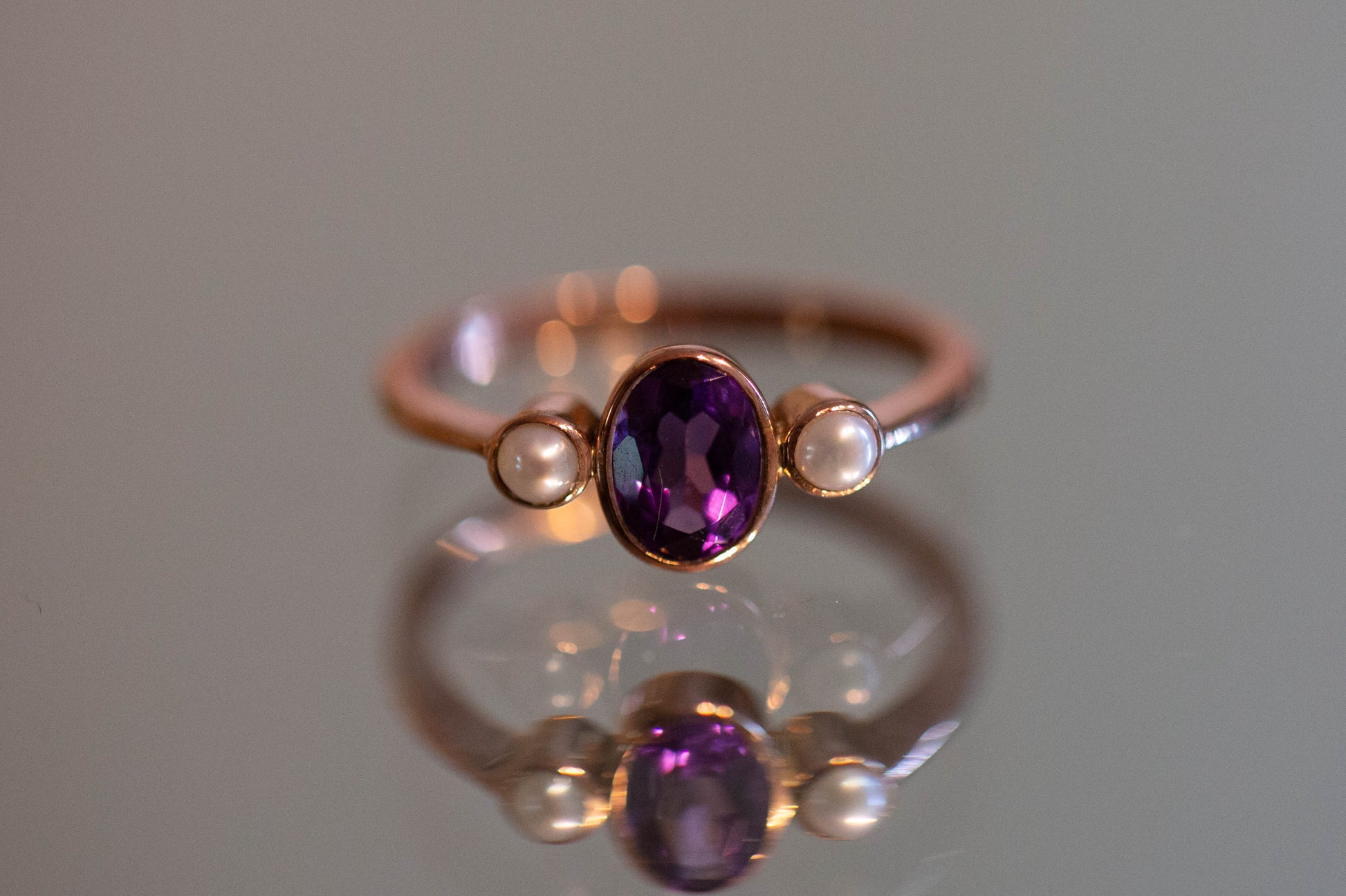Amethyst & Pearl Trilogy Ring