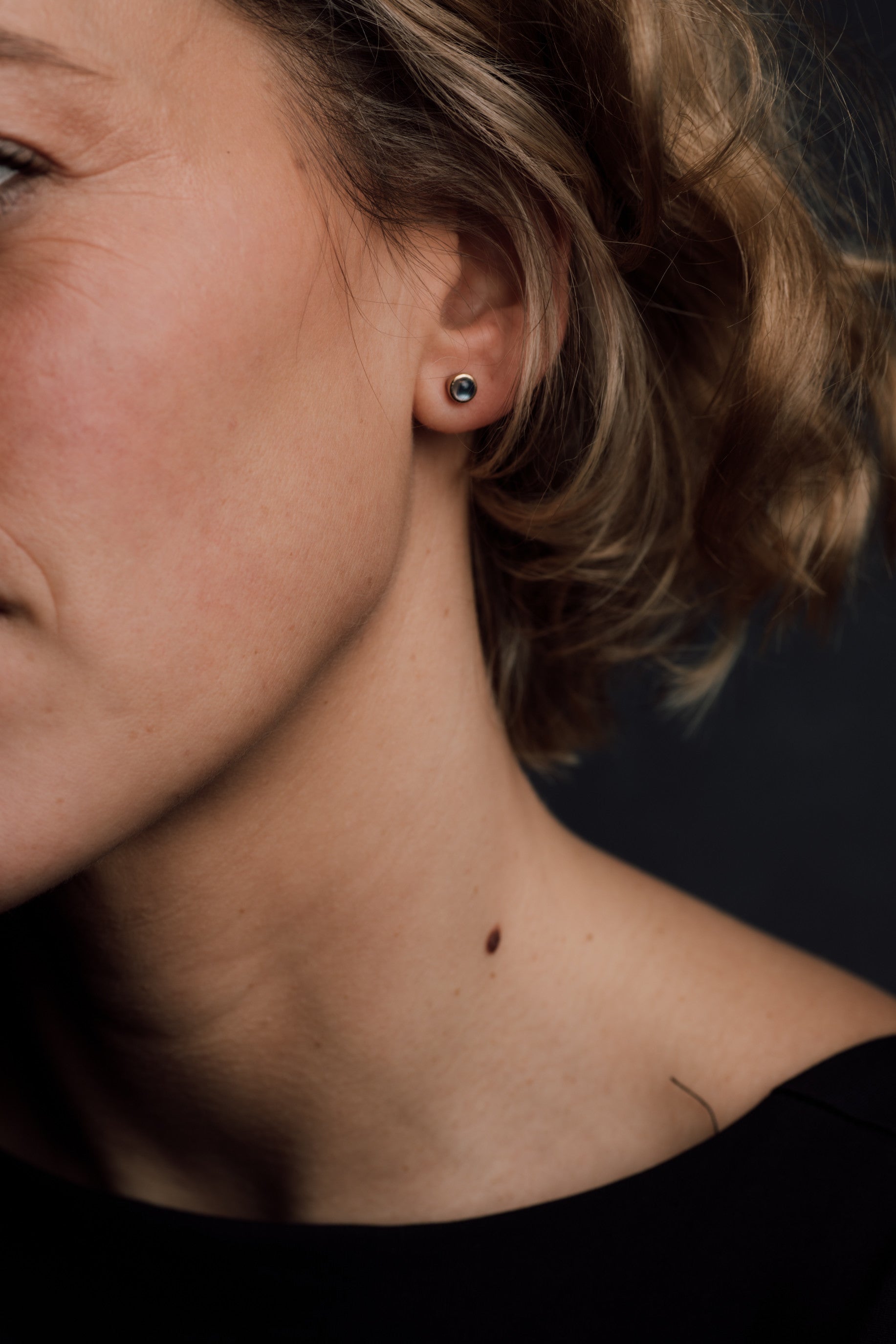 Yellow Gold Moonstone Stud Earrings — view 4