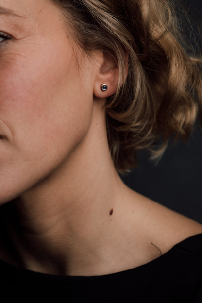 Yellow Gold Moonstone Stud Earrings — view 4