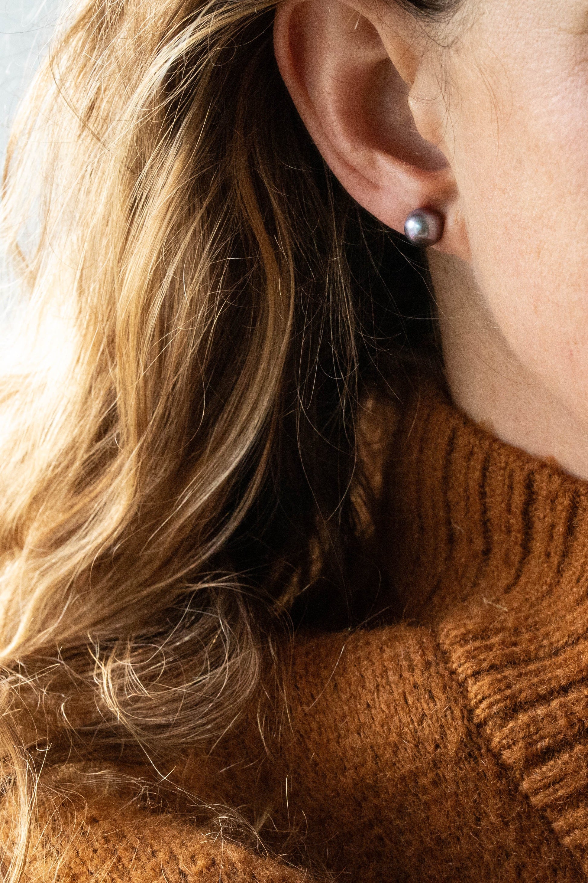 Grey Pearl Stud Earrings — view 2
