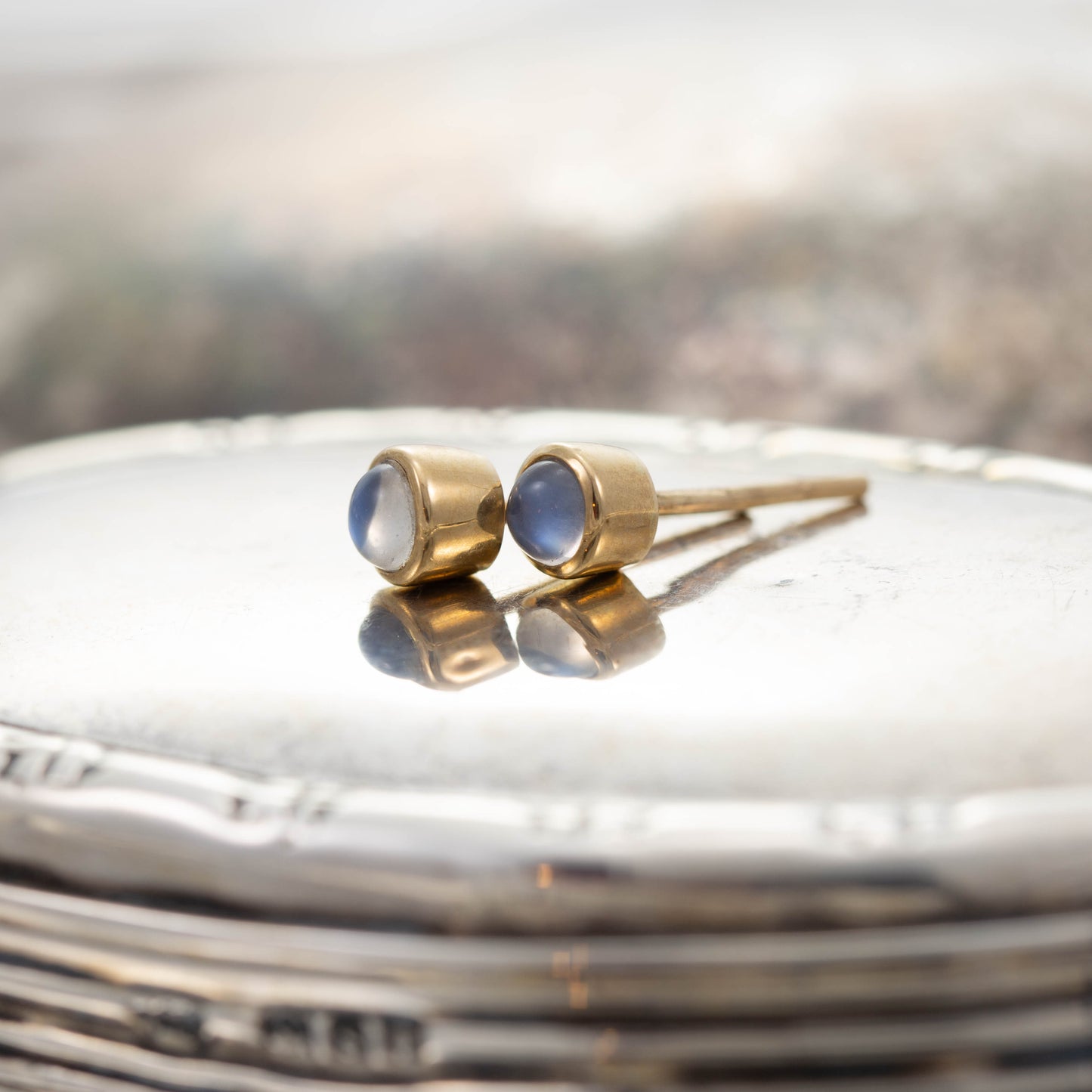 Yellow Gold Moonstone Stud Earrings — view 3