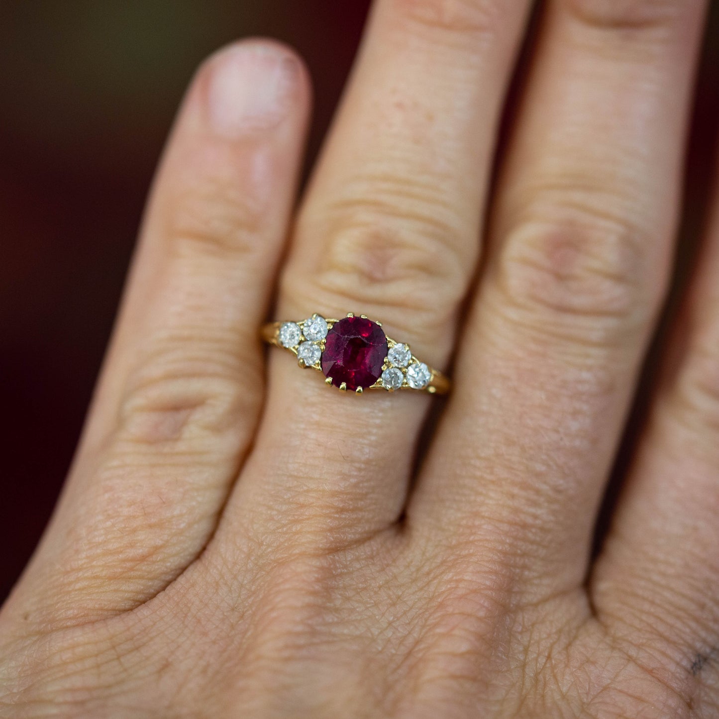 Ruby and Old Cut Diamond Ring — view 5