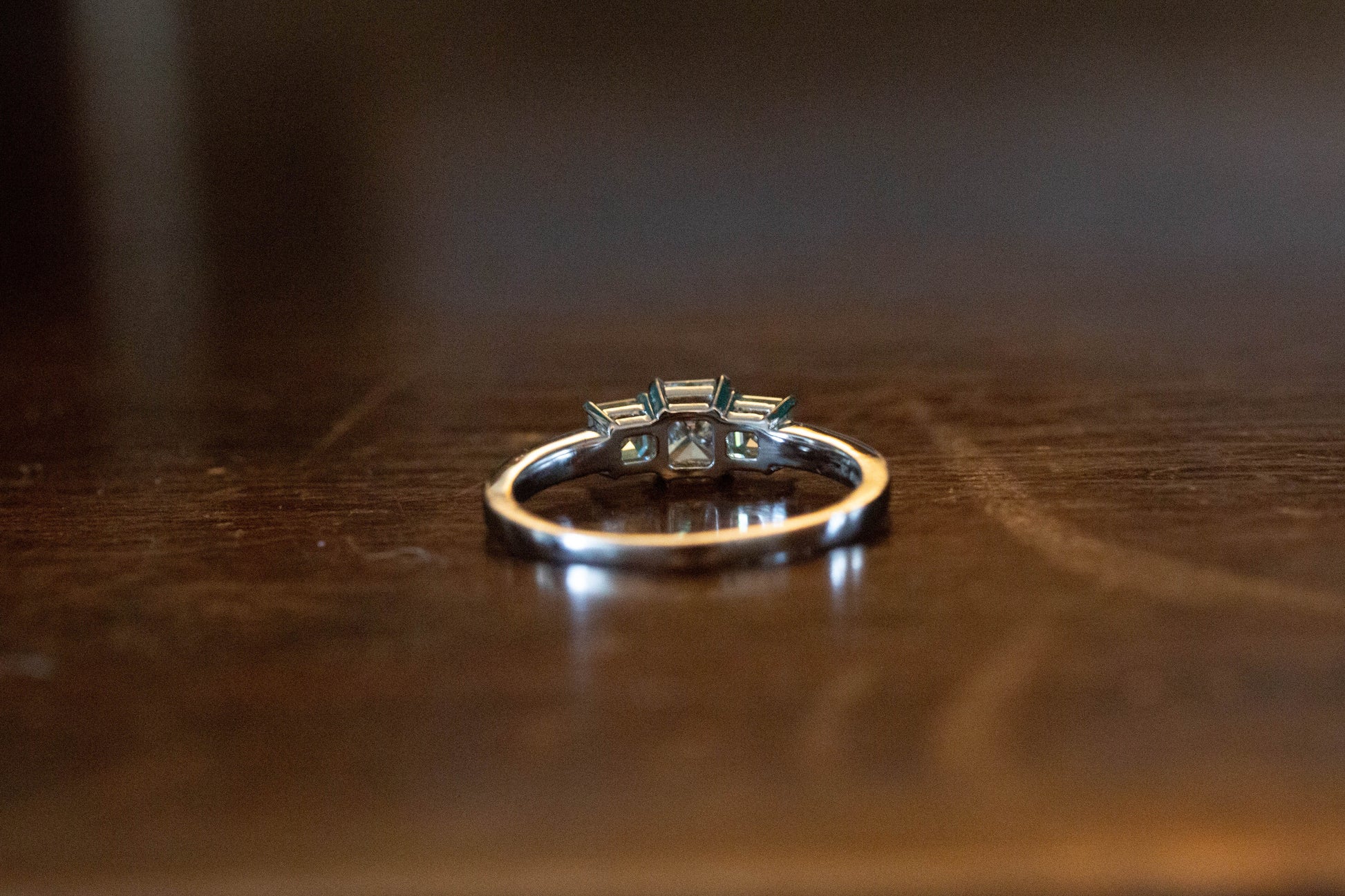 White and Yellow Diamond Three Stone Ring — view 4