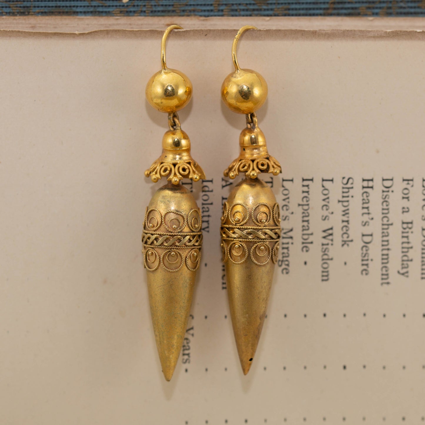 Gold Victorian Drop Earrings — view 4