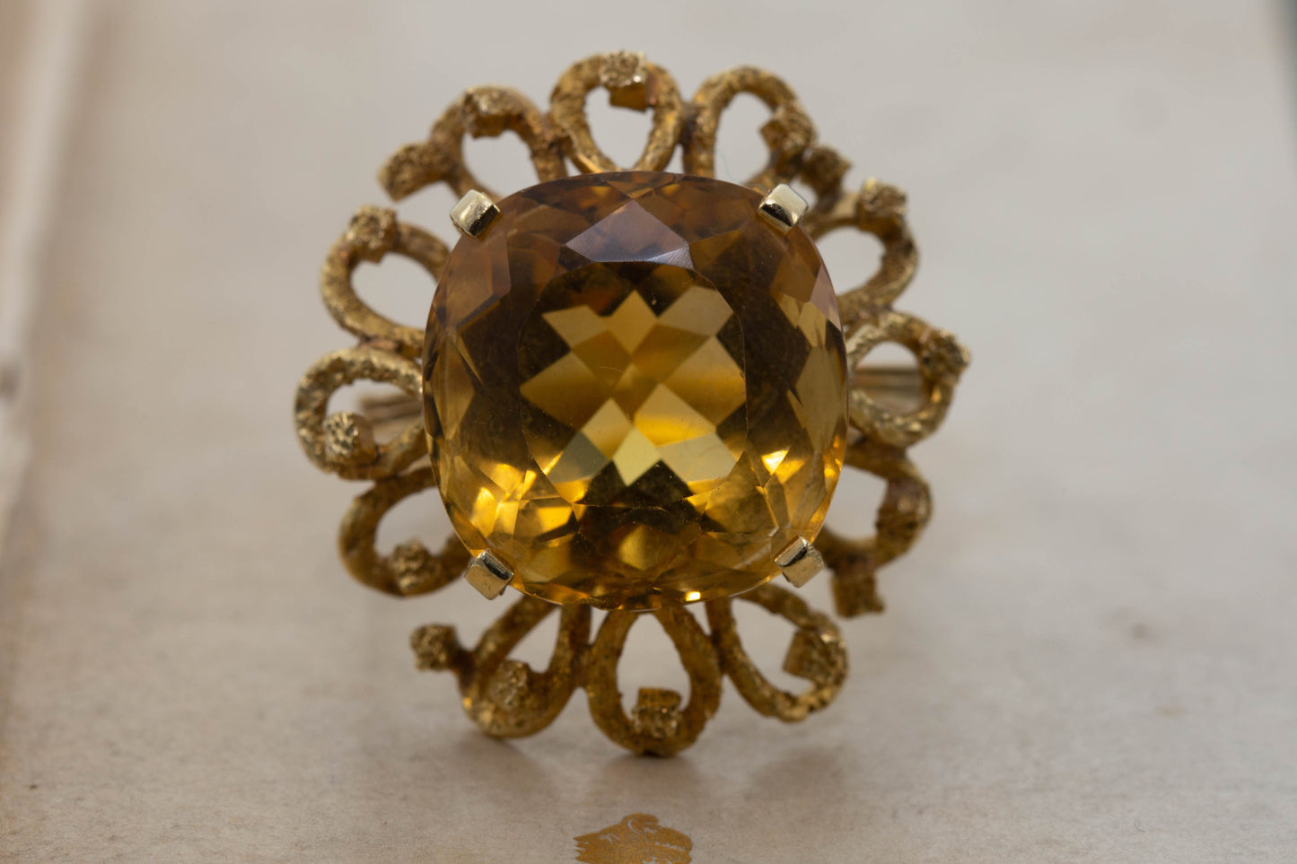 Large Cushion Cut Citrine Solitaire