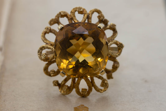 Large Cushion Cut Citrine Solitaire