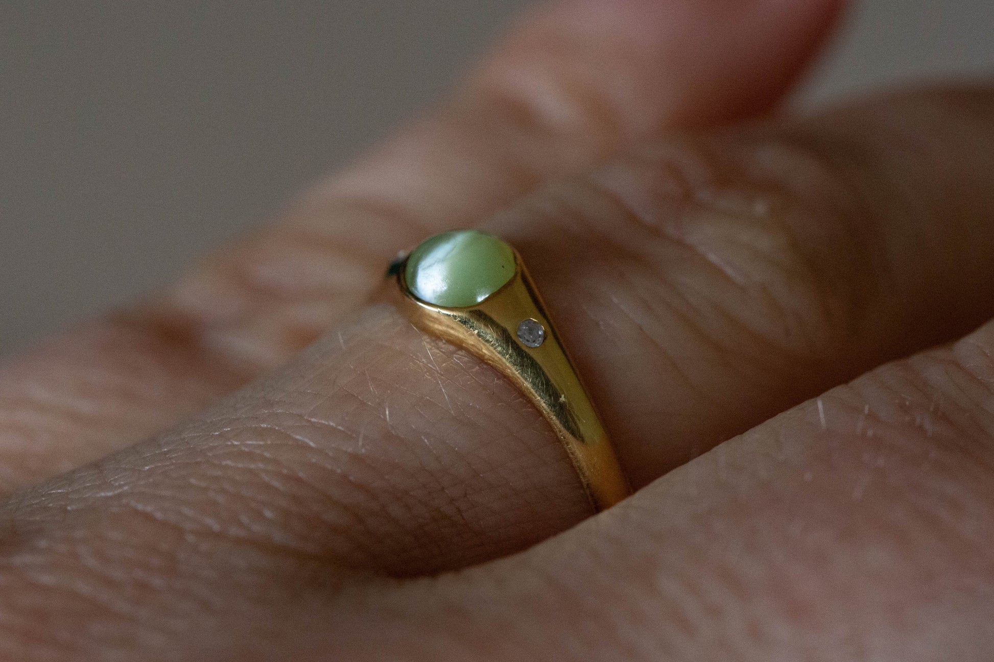 Catseye and Diamond Three Stone Ring — view 2