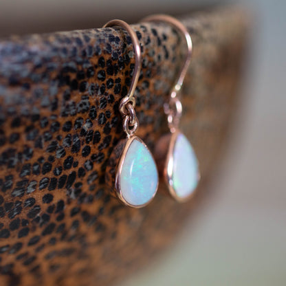 Rose Gold Solid Opal Shepherds Hook Earrings — view 2
