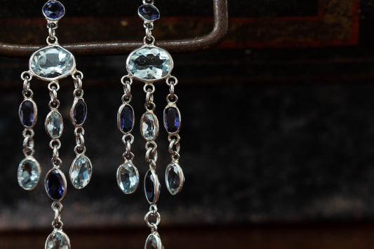 Aquamarine and Iolite Chandelier Drop Earrings