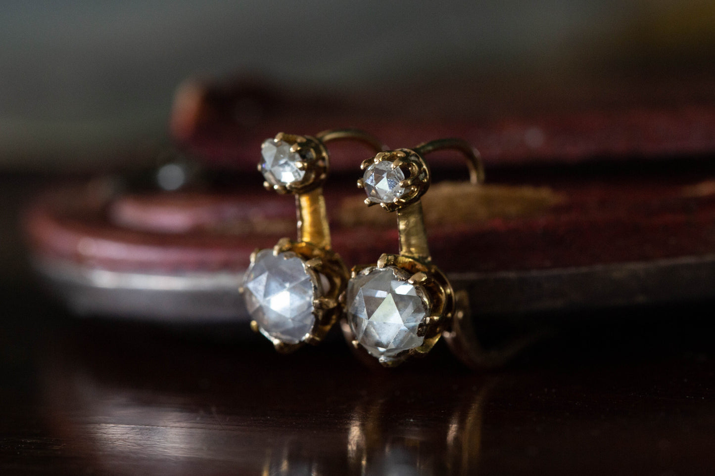 Antique Rose Cut Diamond Earrings — view 3