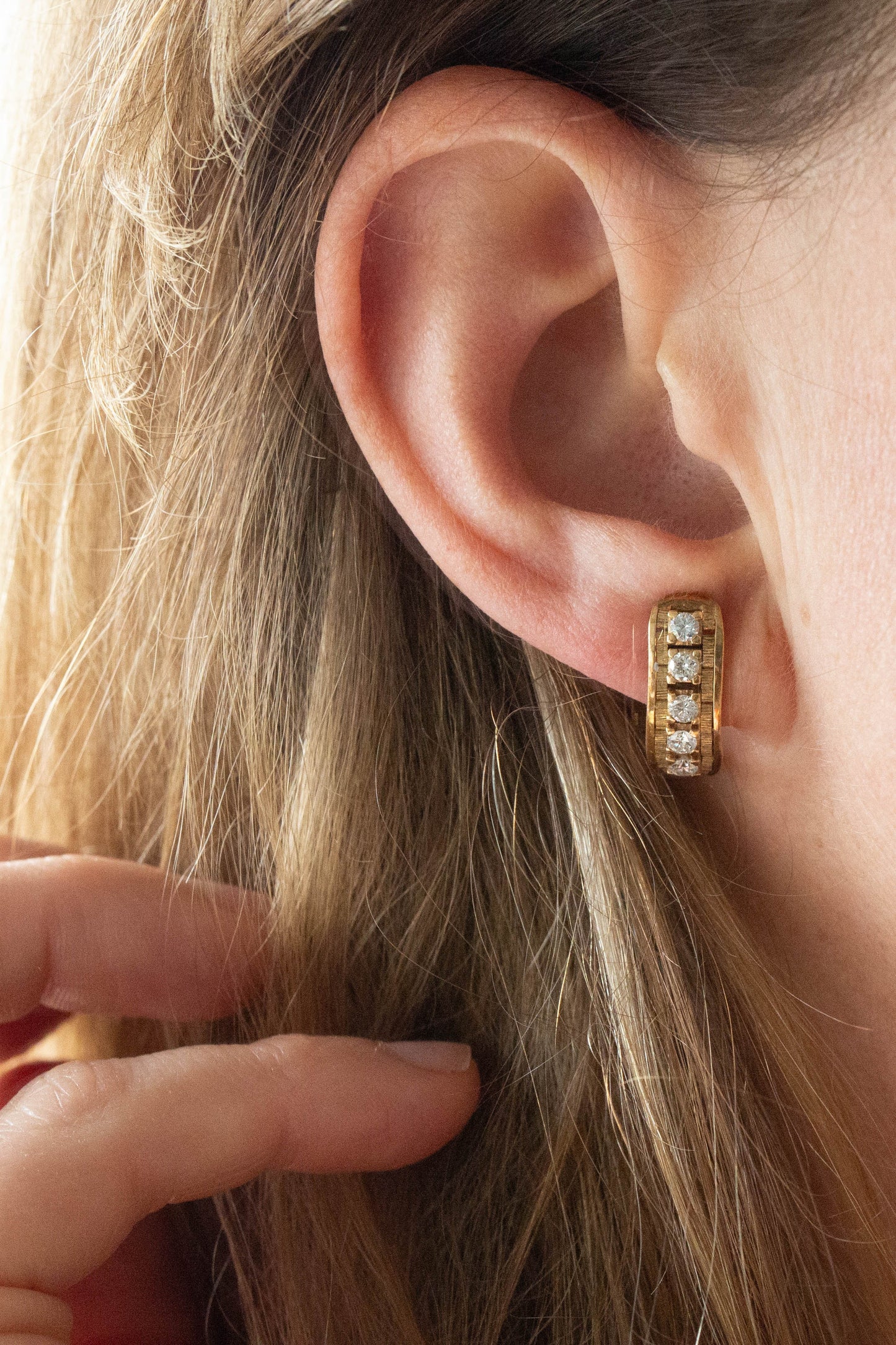 Vintage Diamond Hoop Earrings — view 4