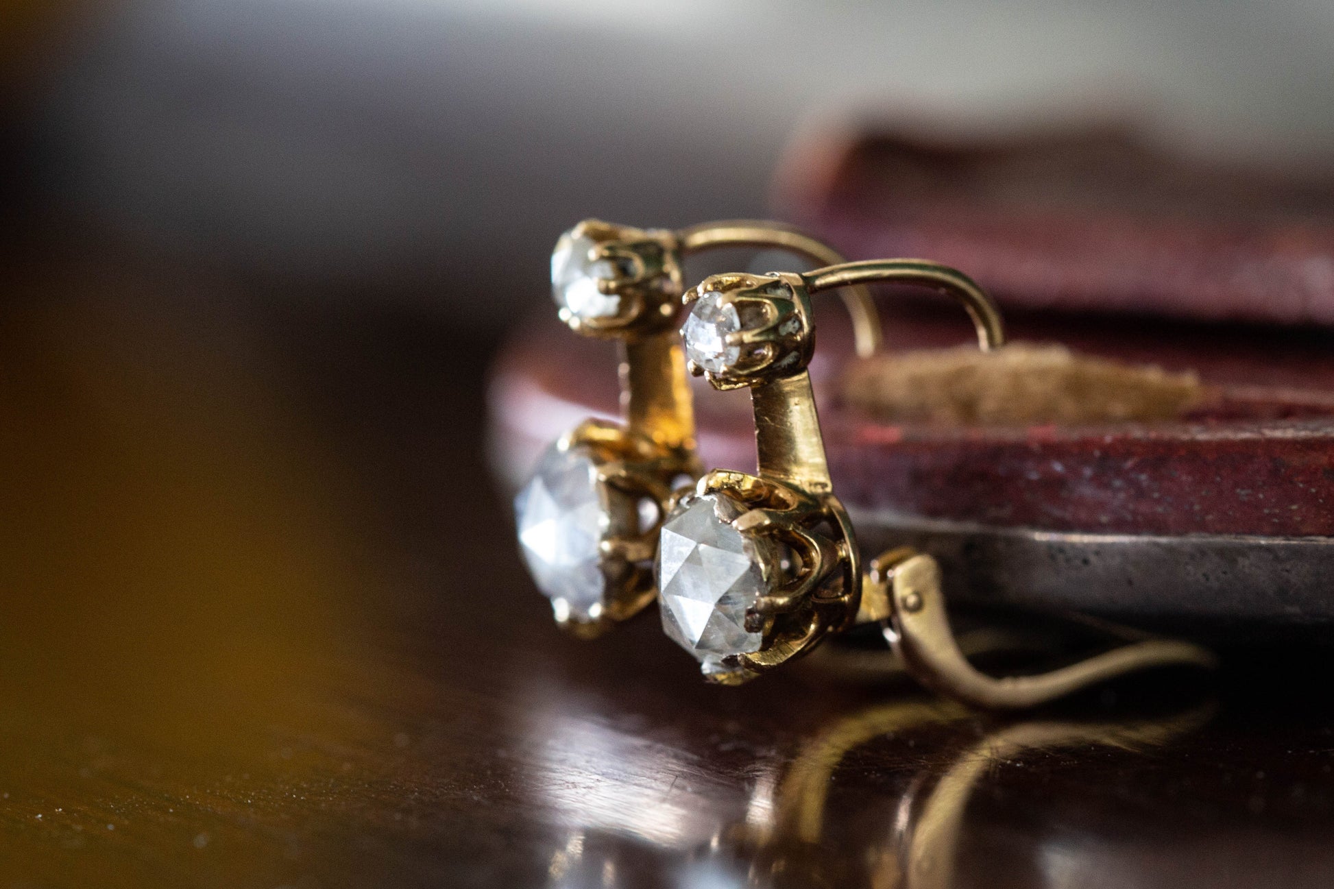 Antique Rose Cut Diamond Earrings — view 5
