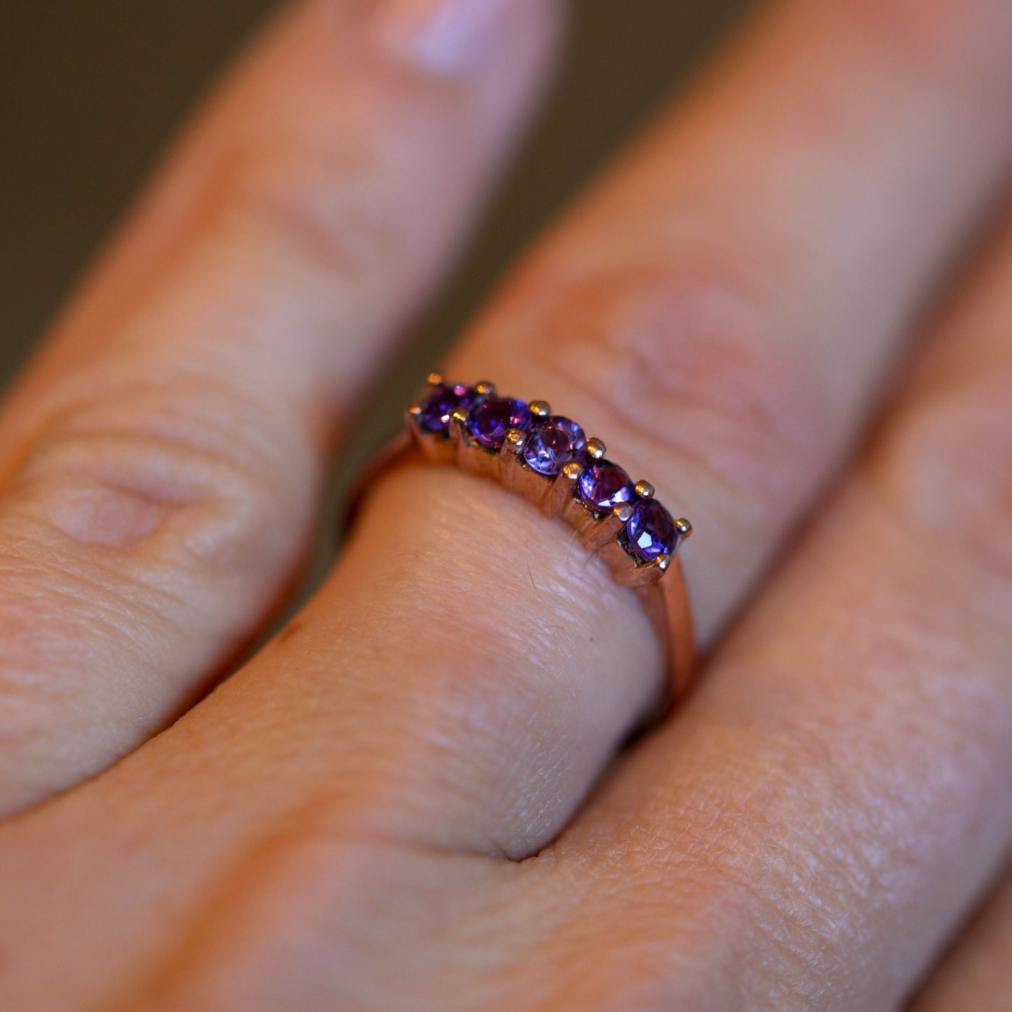 Amethyst Five Stone Ring — view 3