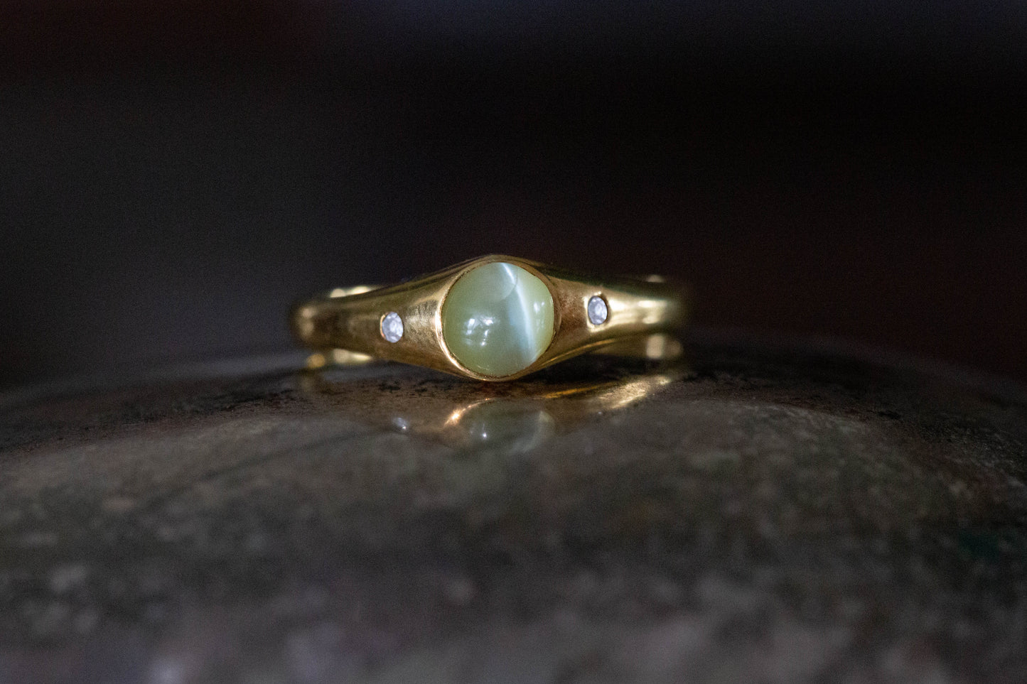 Catseye and Diamond Three Stone Ring
