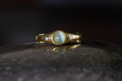 Catseye and Diamond Three Stone Ring